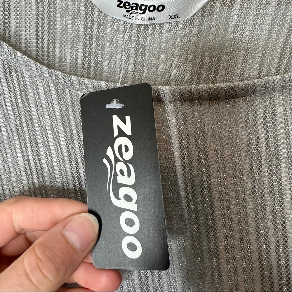 NWT zeagoo silver lightweight ribbed long sleeve shirt - Picture 4 of 5